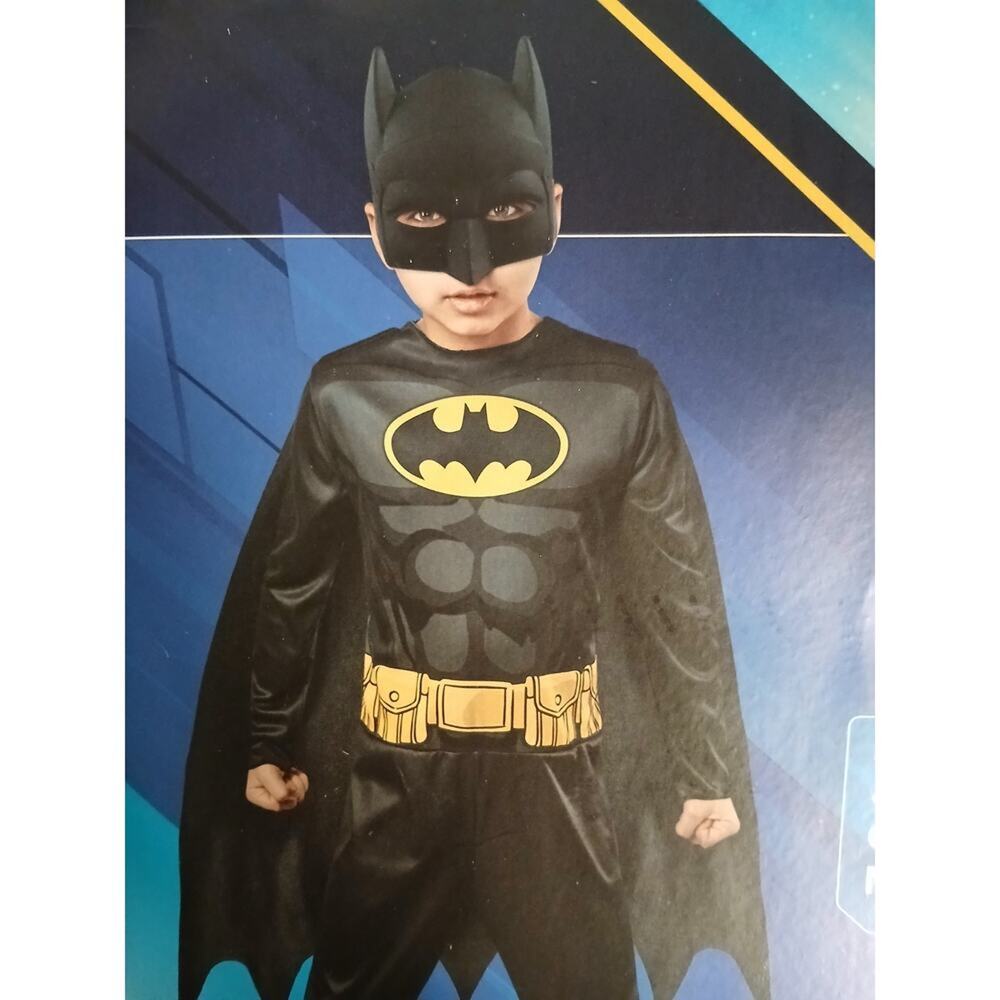 BATMAN Halloween Costume Boy M 8-10 Black Set Jumpsuit & Mask Halloween NEW!!